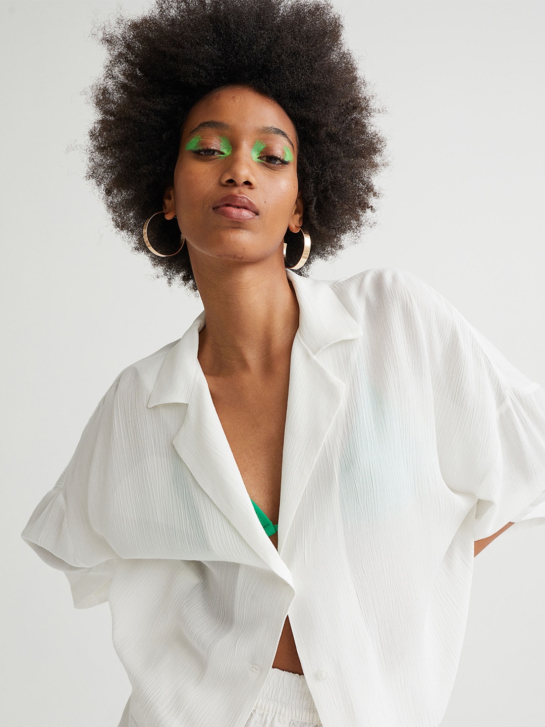 

H&M Women White Oversized Resort Shirt
