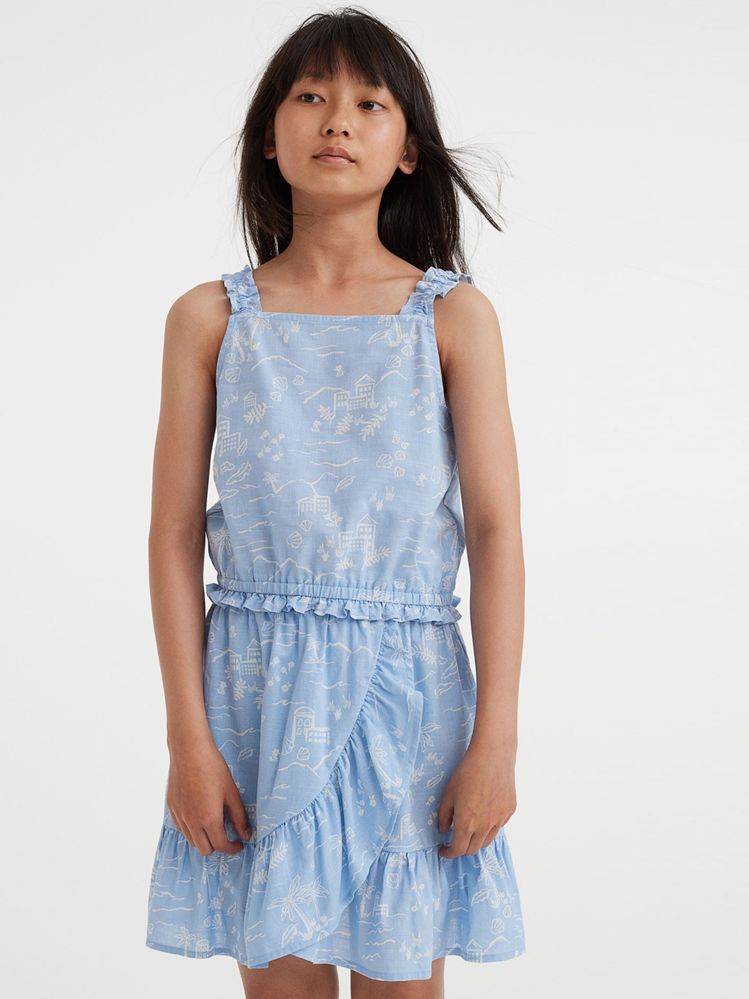 

H&M Girls Blue & White Flounce-trimmed wrapover skirt