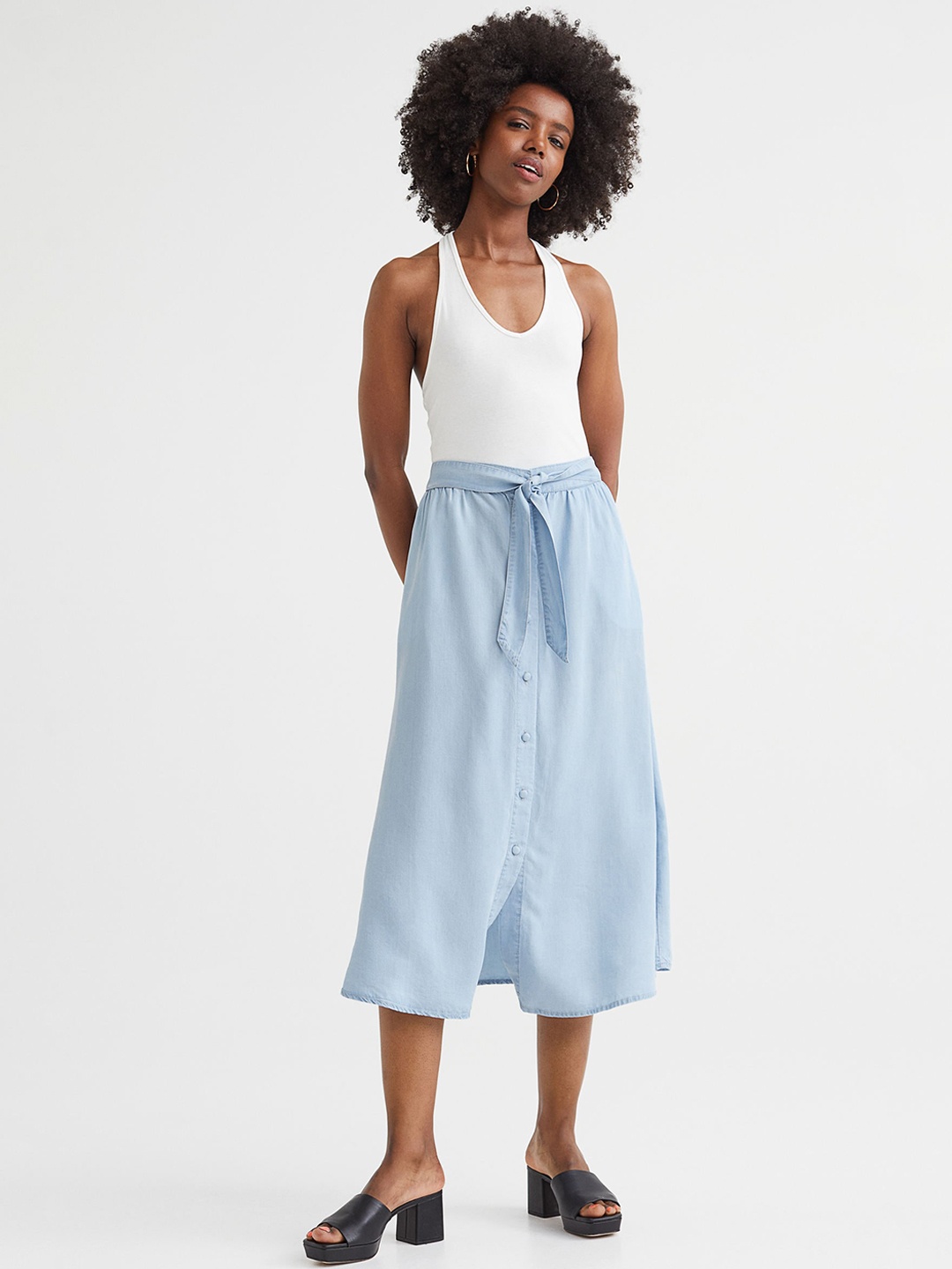

H&M Women Blue Tie-belt skirt