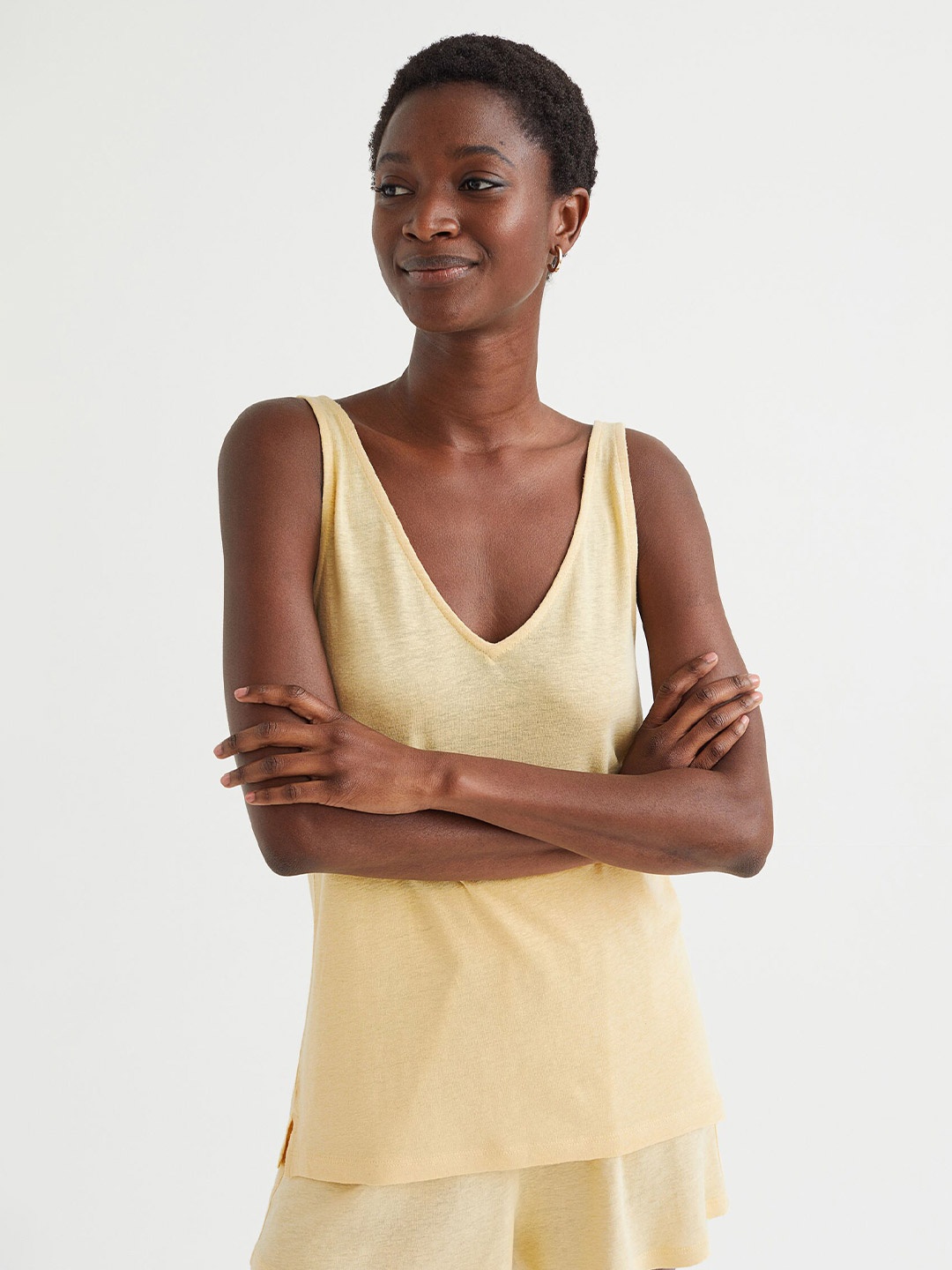 

H&M Women Yellow Linen-Blend Vest Top