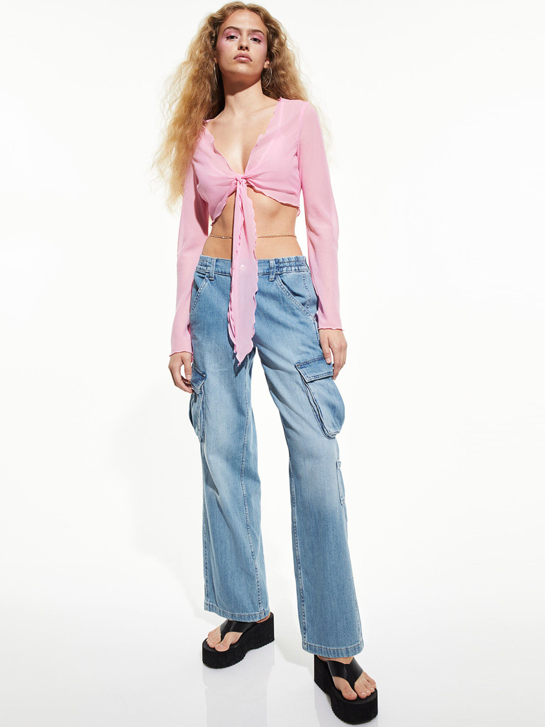 

H&M Women Blue Low Waist Cargo Jeans