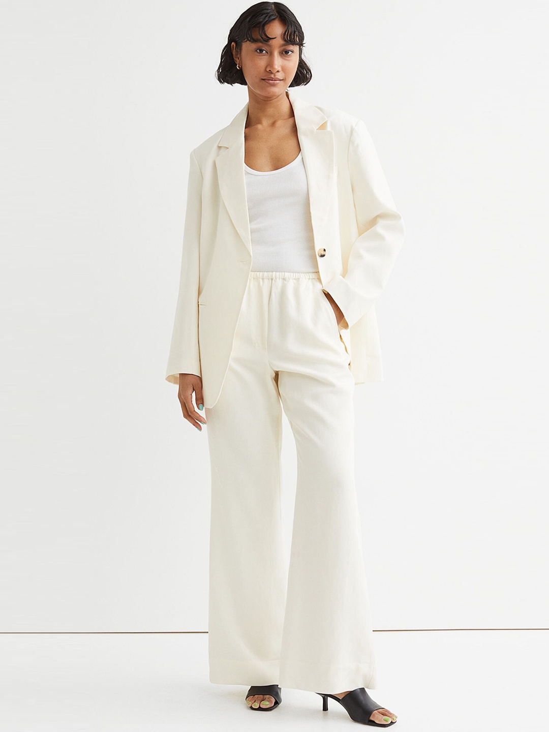 

H&M Women White Flared Lyocell-blend Trousers