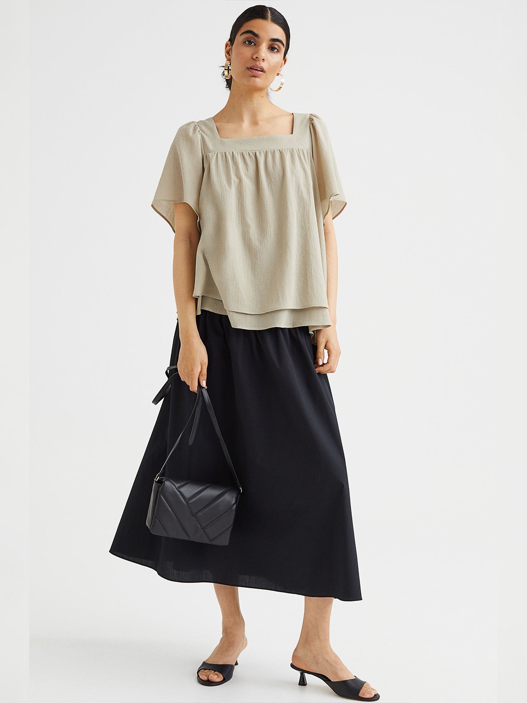 

H&M Women Olive Green MAMA Cotton nursing blouse
