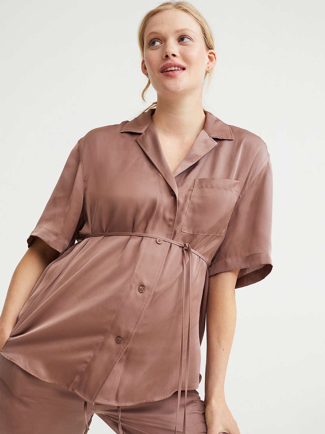 

H&M Women Beige MAMA Satin blouse