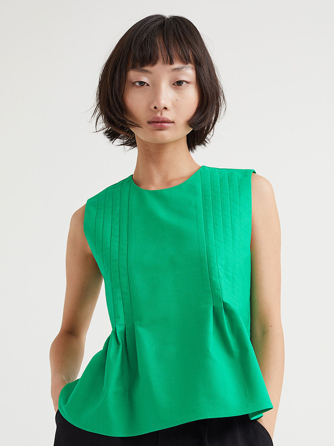

H&M Women Green Pleated Blouse