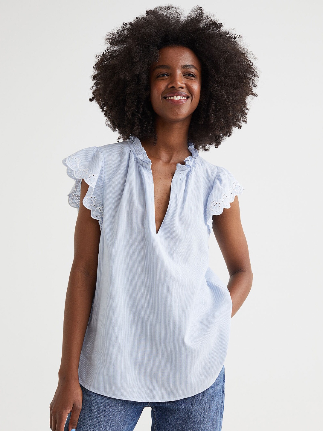 

H&M Women Blue Flutter-Sleeved Blouse