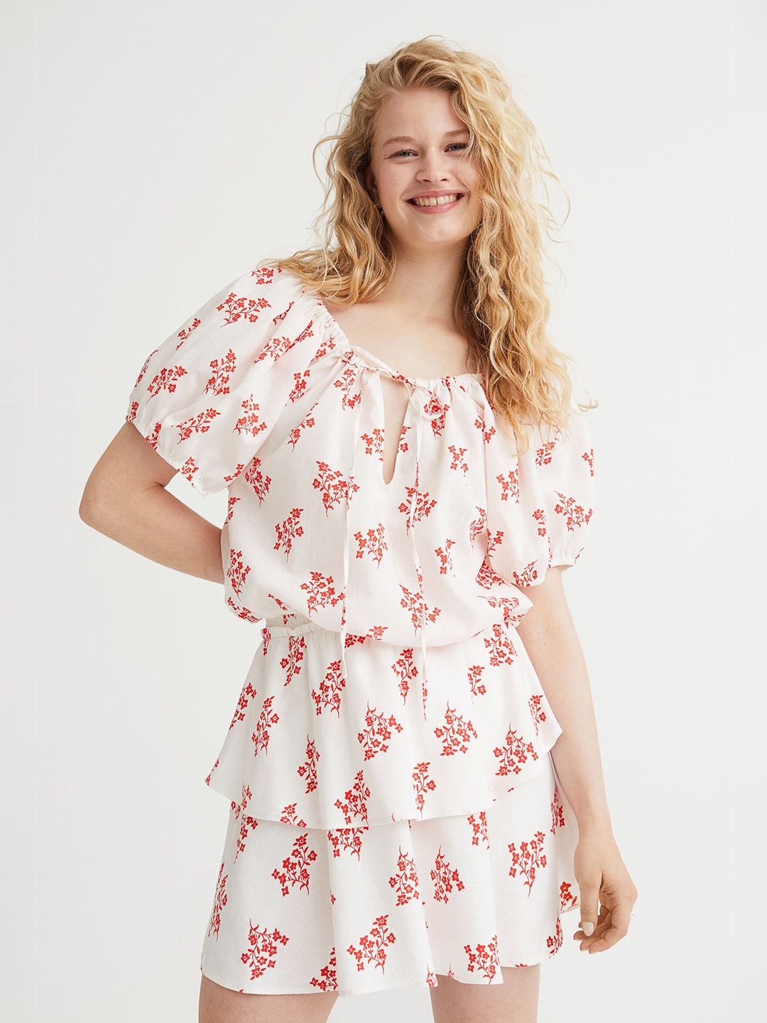 

H&M Women White Linen-Blend Blouse