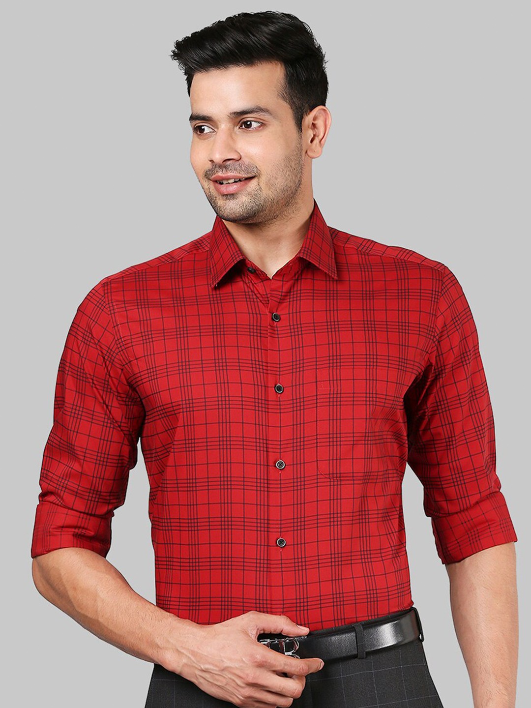 

Raymond Men Red Tartan Checked Formal Shirt