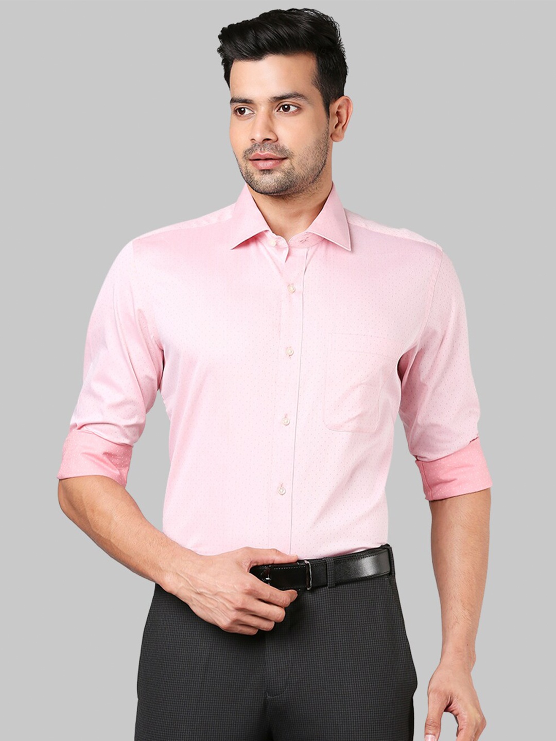 

Raymond Self Design Cotton Casual Shirt, Pink