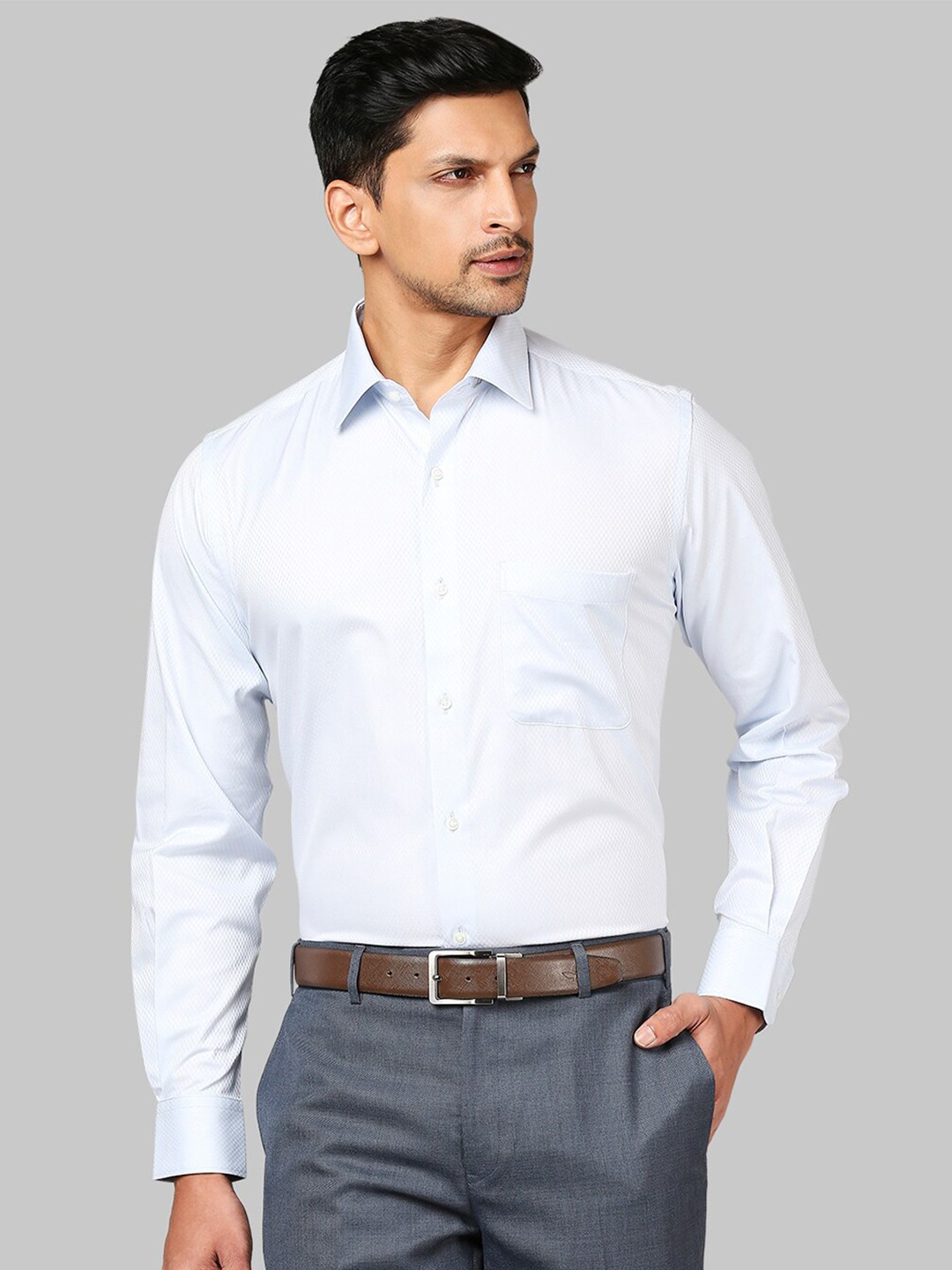

Raymond Men Blue Solid Pure Cotton Formal Shirts