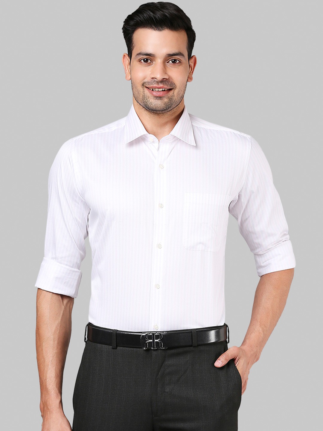 

Raymond Pinstripes Regular-Fit Formal Shirt, White