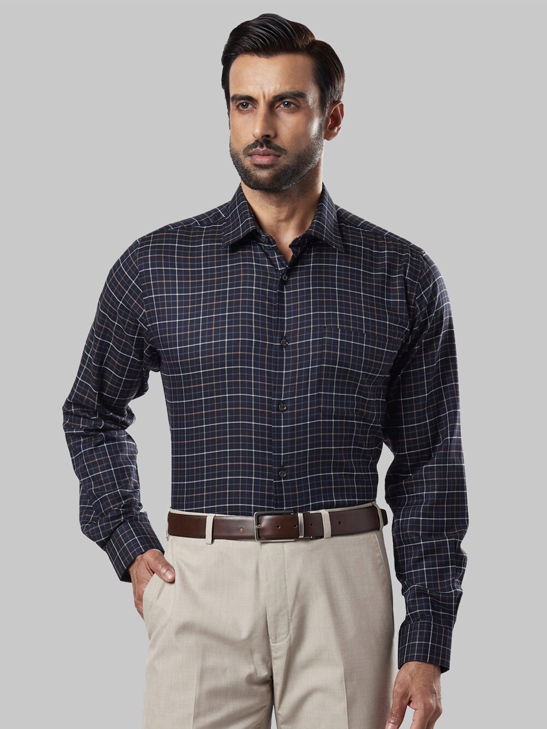 

Raymond Men Blue Checked Formal Shirt