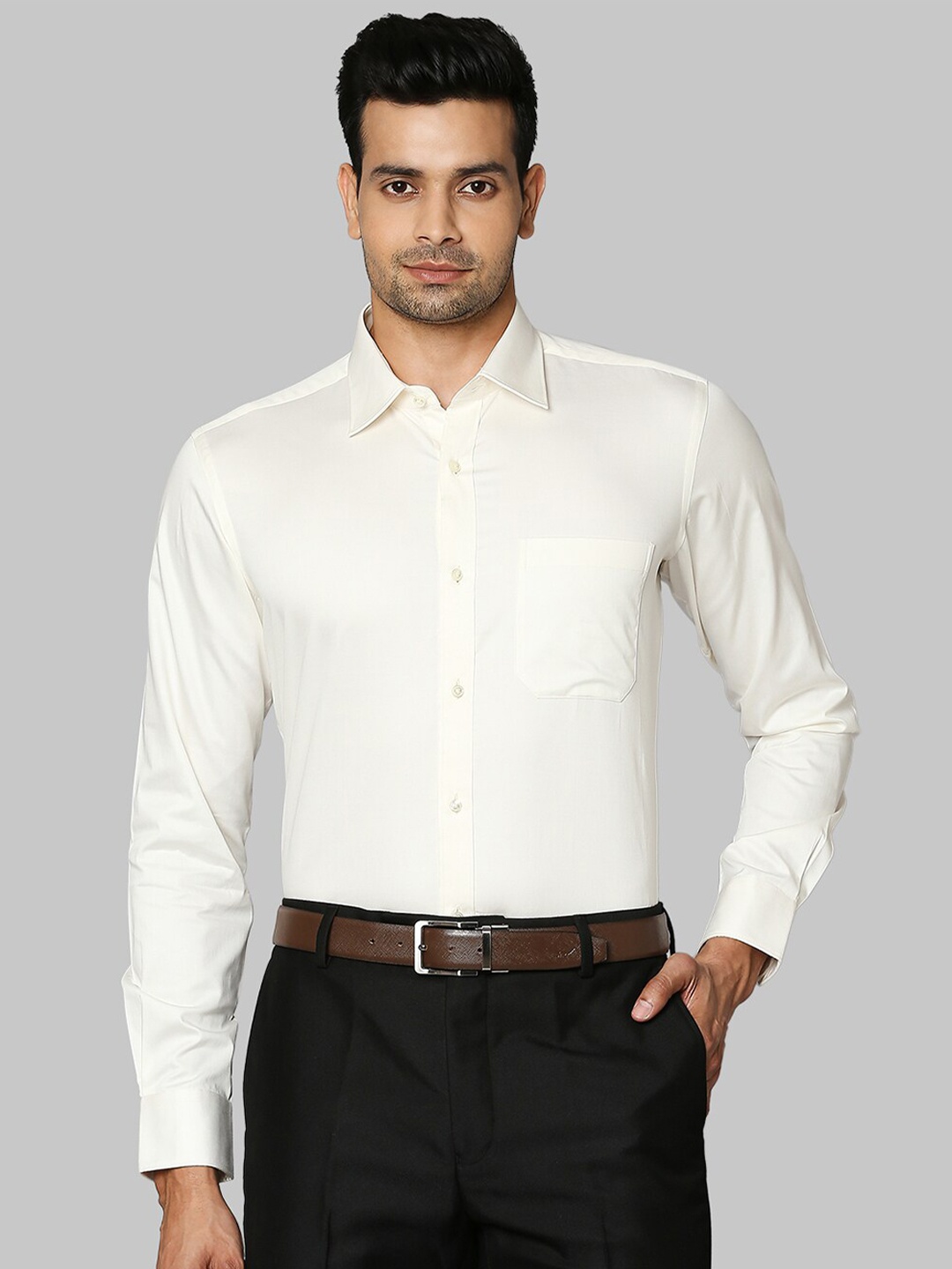 

Raymond Men Yellow Regular Fit Solid Cotton Formal Shirt