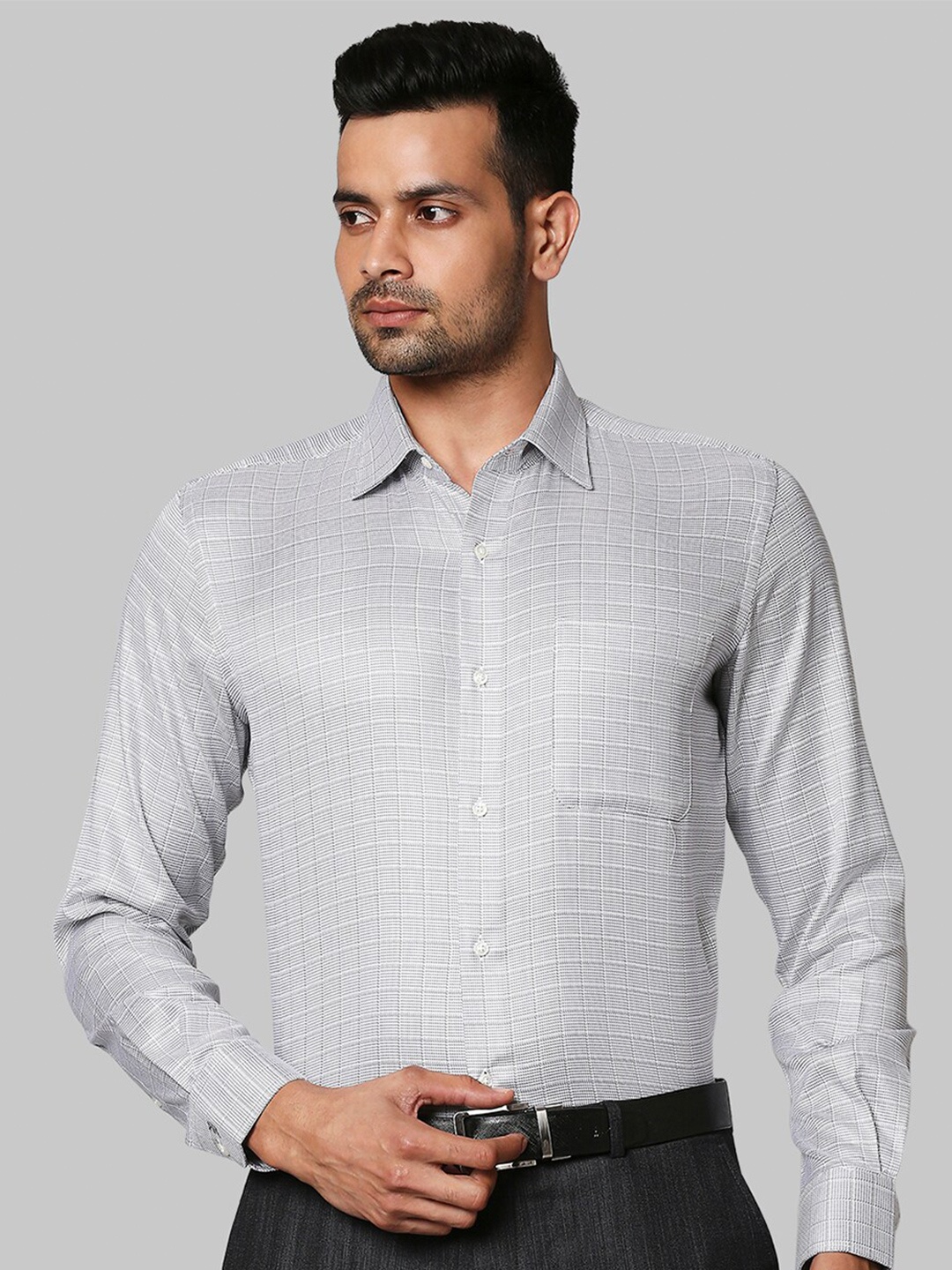 

Raymond Men Grey Checked Formal Shirt