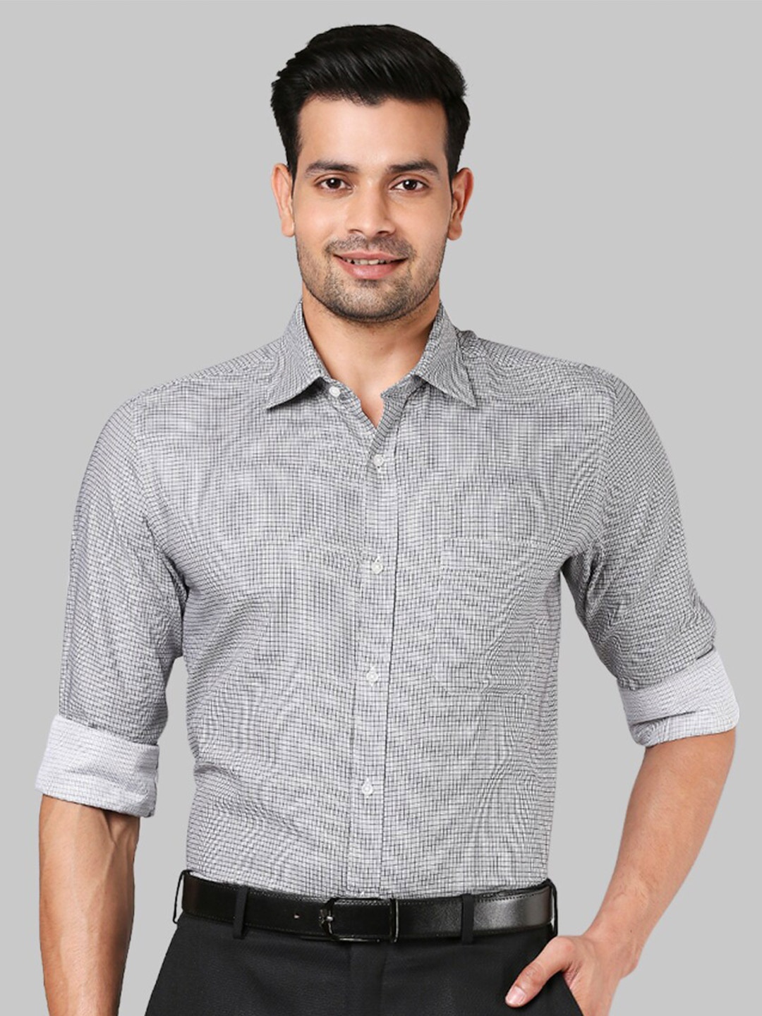

Raymond Men Grey Regular Fit Micro Checked Cotton Formal Shirt