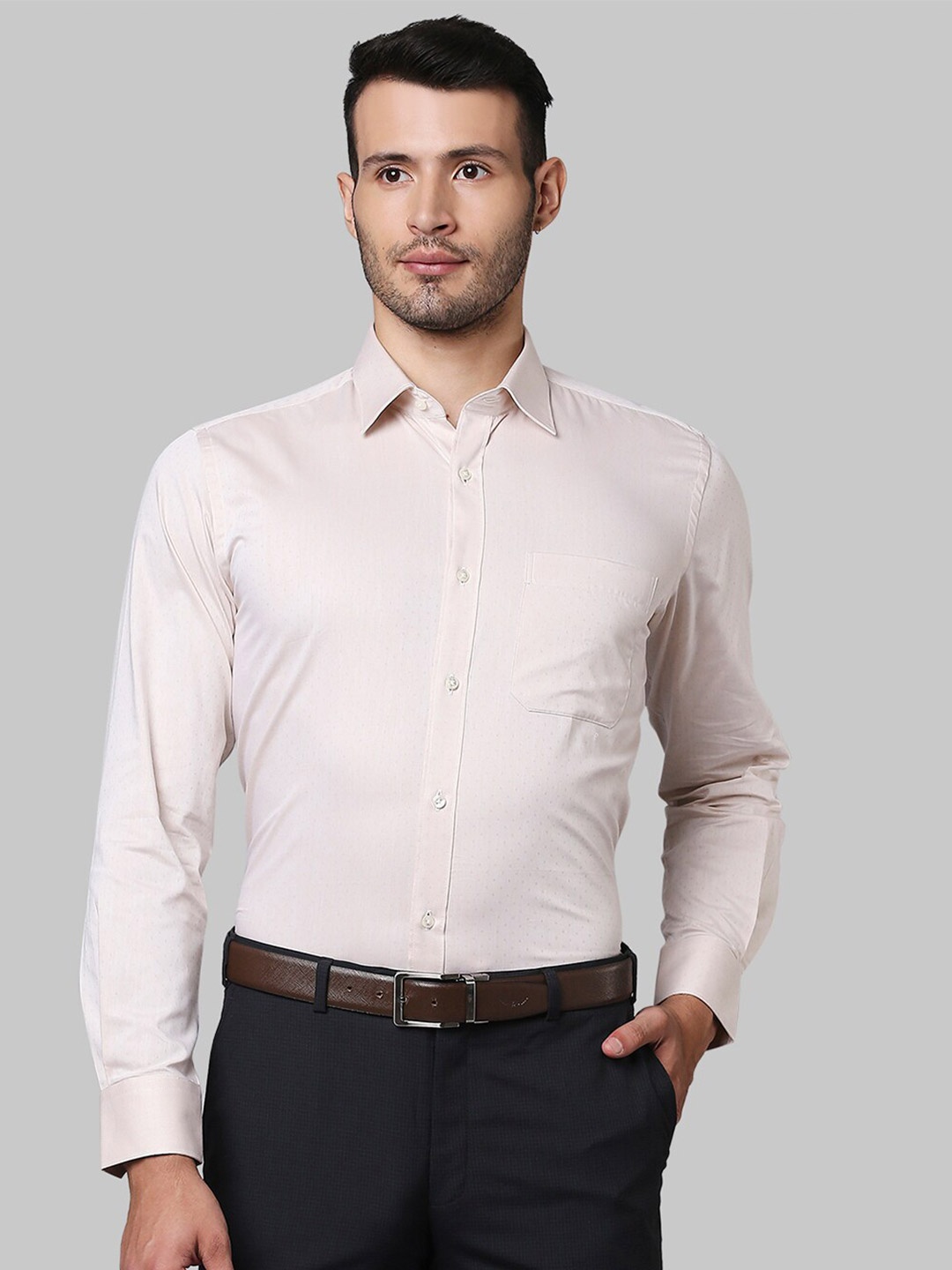 

Raymond Men Beige Solid Cotton Formal Shirts