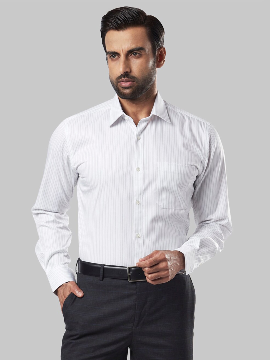 

Raymond Men Grey Striped Formal Shirt