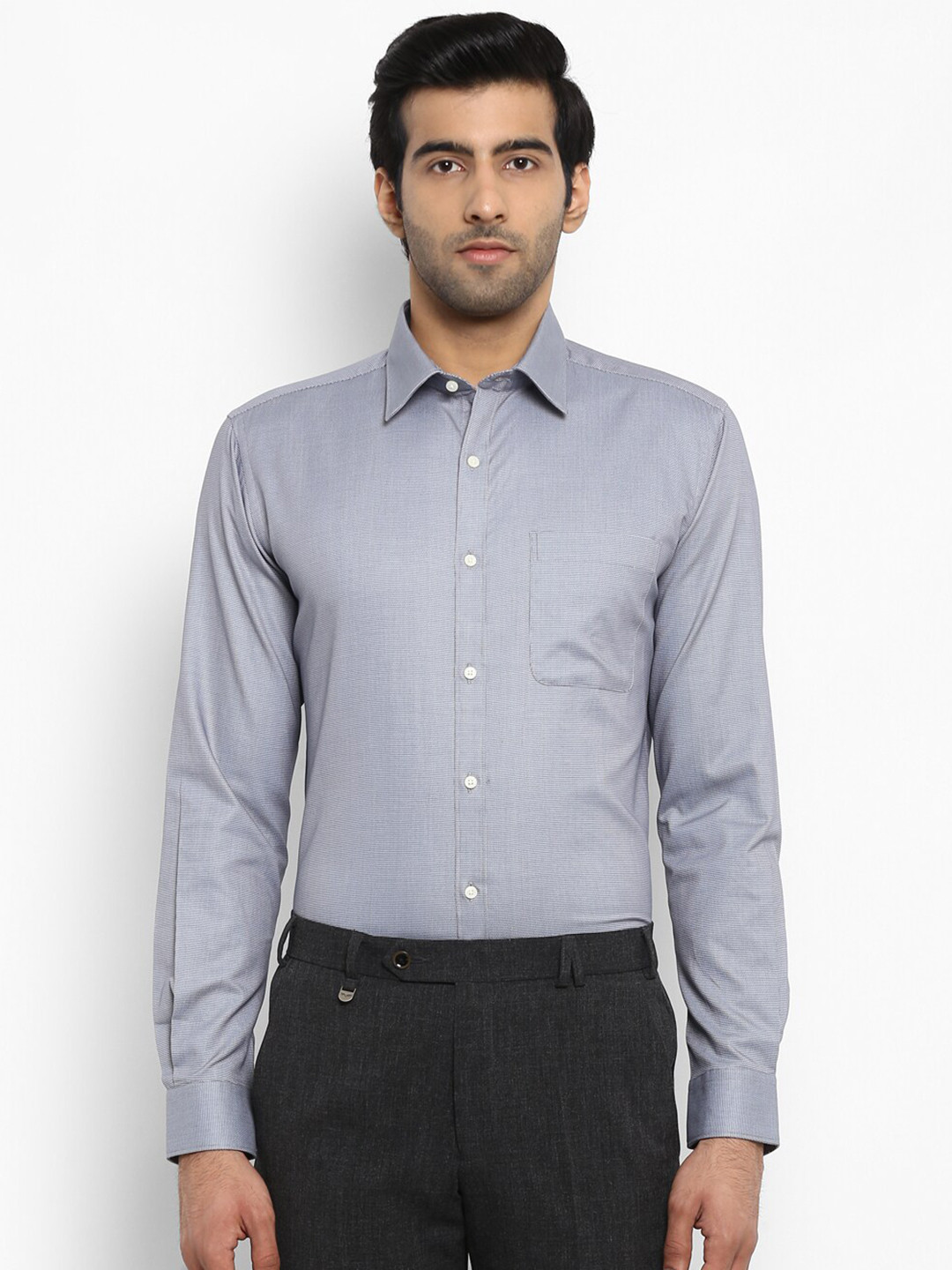 

Raymond Men Dark Grey Self Design Slim Fit Cotton Shirts