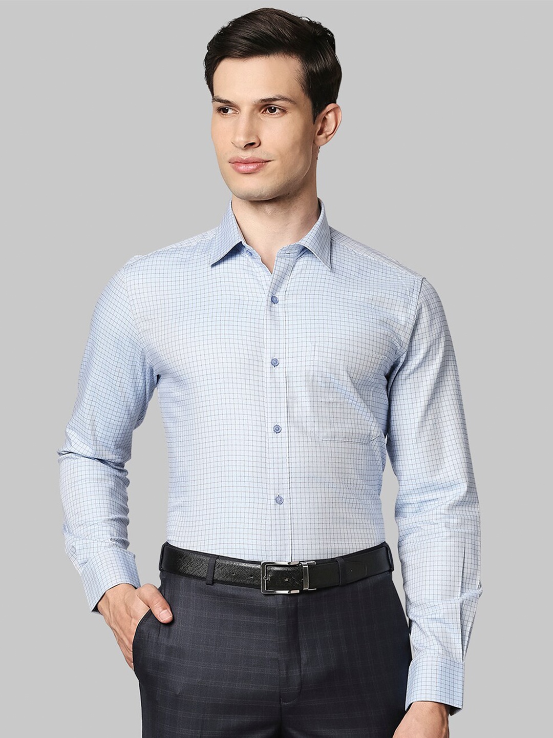 

Raymond Men Blue Checked Formal Shirt