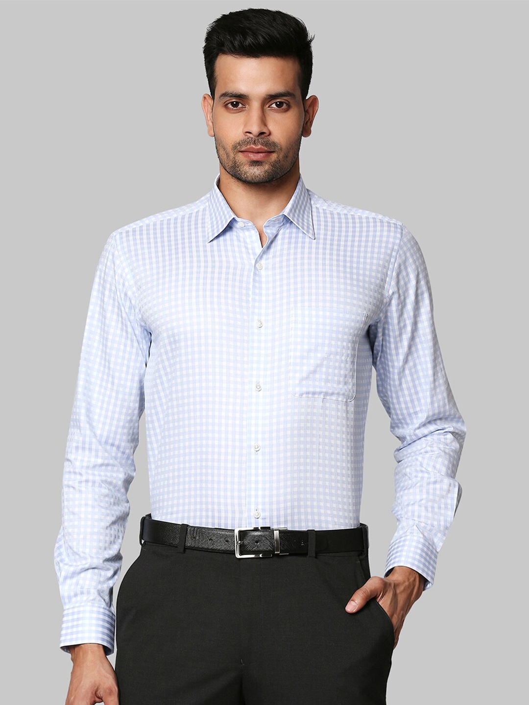 

Raymond Men Blue Checked Cotton Shirts