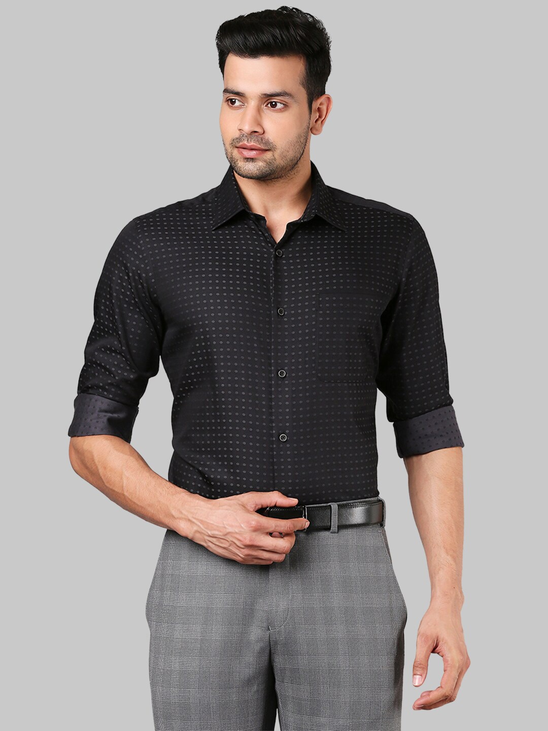 

Raymond Men Black Printed Formal Shirt