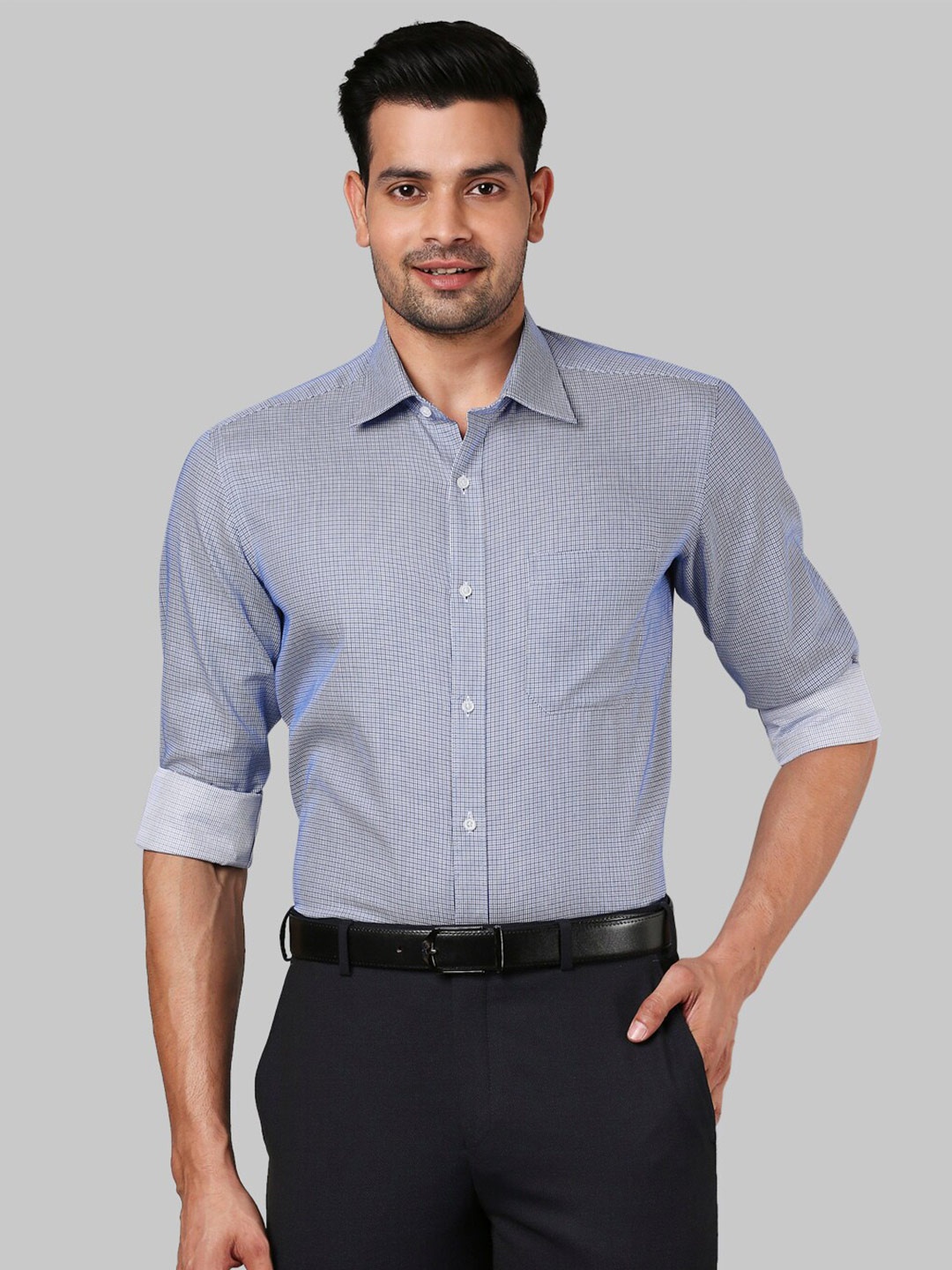 

Raymond Men Blue Checked Cotton Formal Shirt