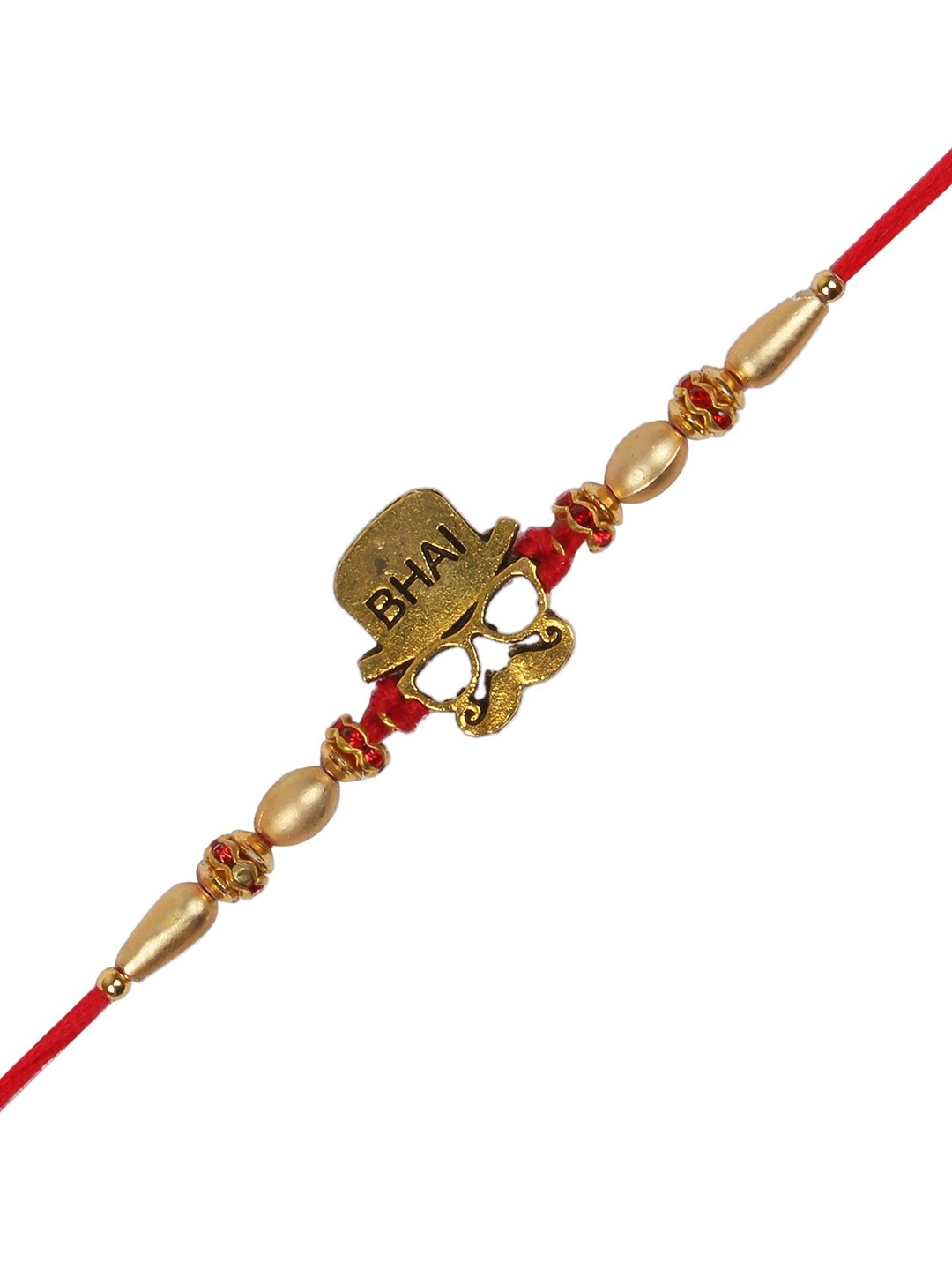 

I Jewels Men Gold-Toned & Red Beaded Thread Rakhi for Rakshabandhan for Bhai/Brother