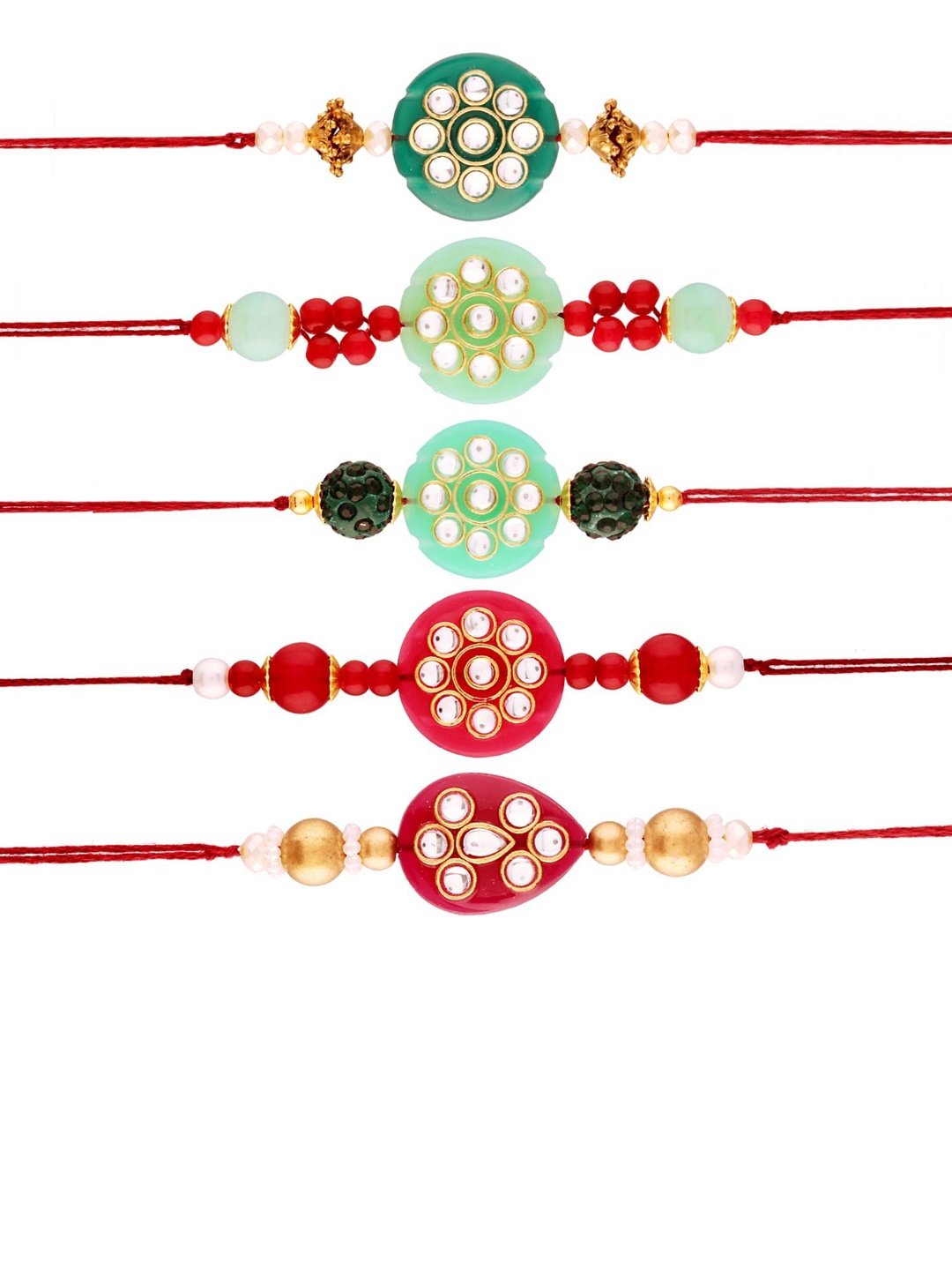 

I Jewels Men Set of 5 Multicolored Designer Kundan Rakhi, Multi