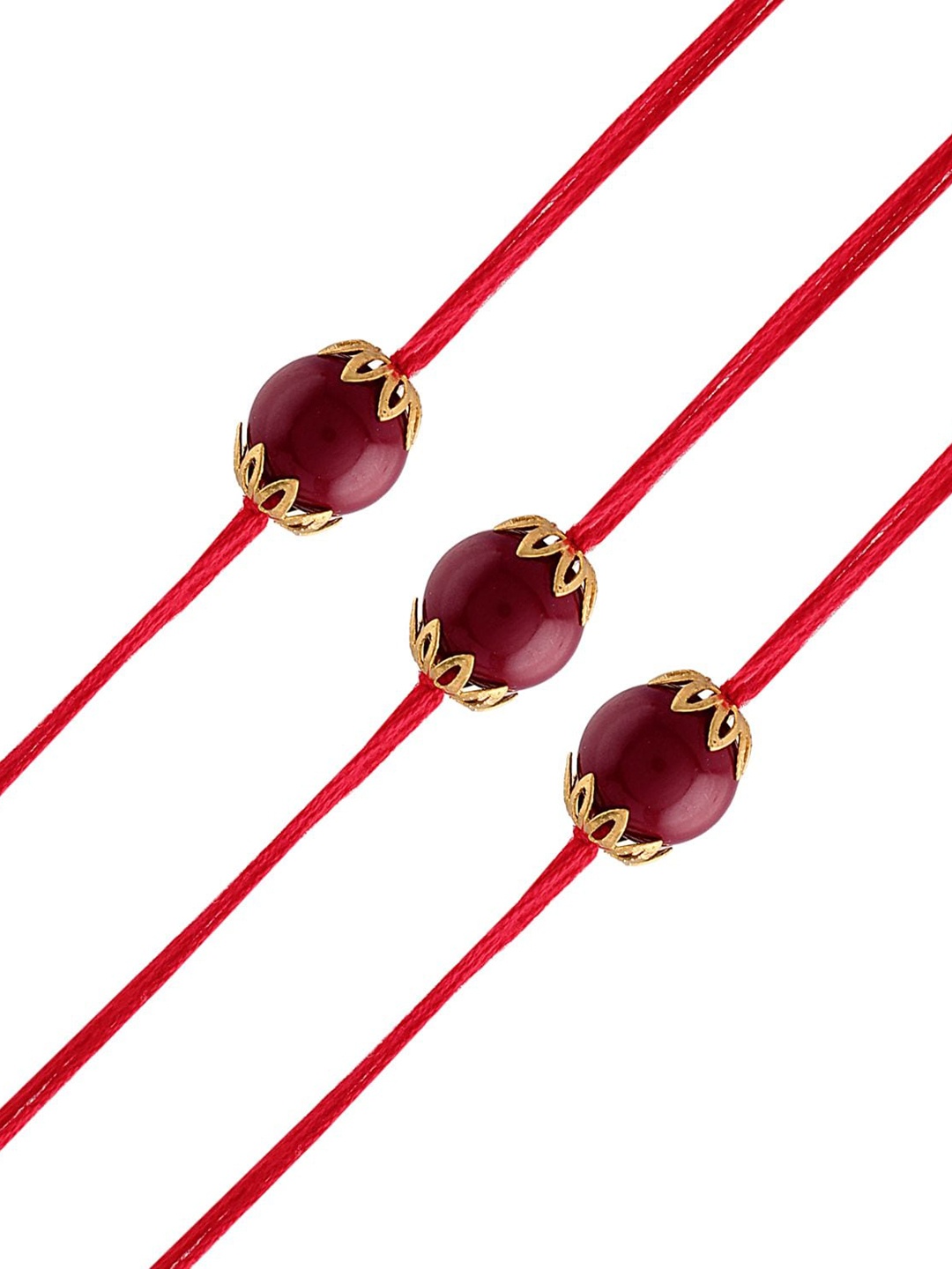 

I Jewels Maroon & Gold-Plated Set of 3 Ethnic Designer Pearl Rakhi