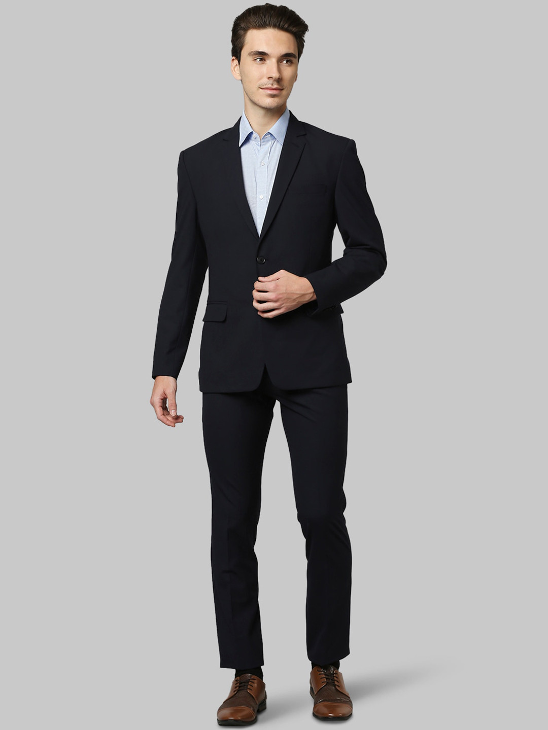 

Raymond Men Navy Blue Solid Slim Fit 2 Piece Formal Suits