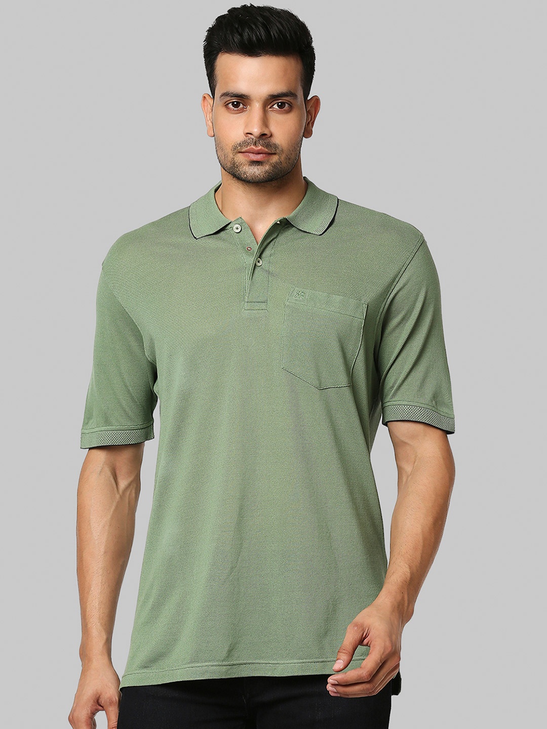 

Raymond Men Green Polo Collar T-shirt