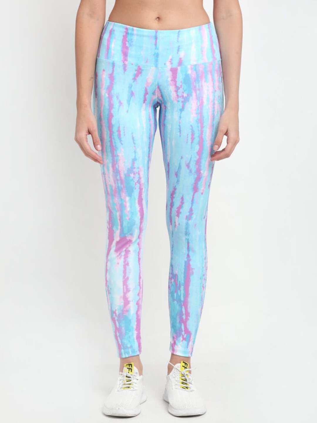 

FITLETHICS Women Blue Tie & Dye Printed Ankle Length Training Tights