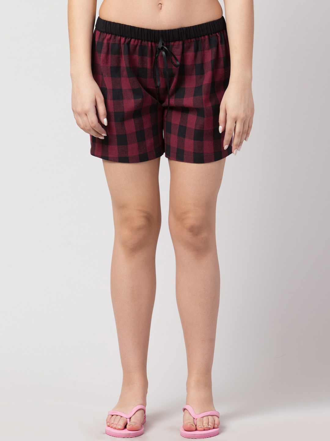 

Hive91 Women Maroon Checked Sports Shorts