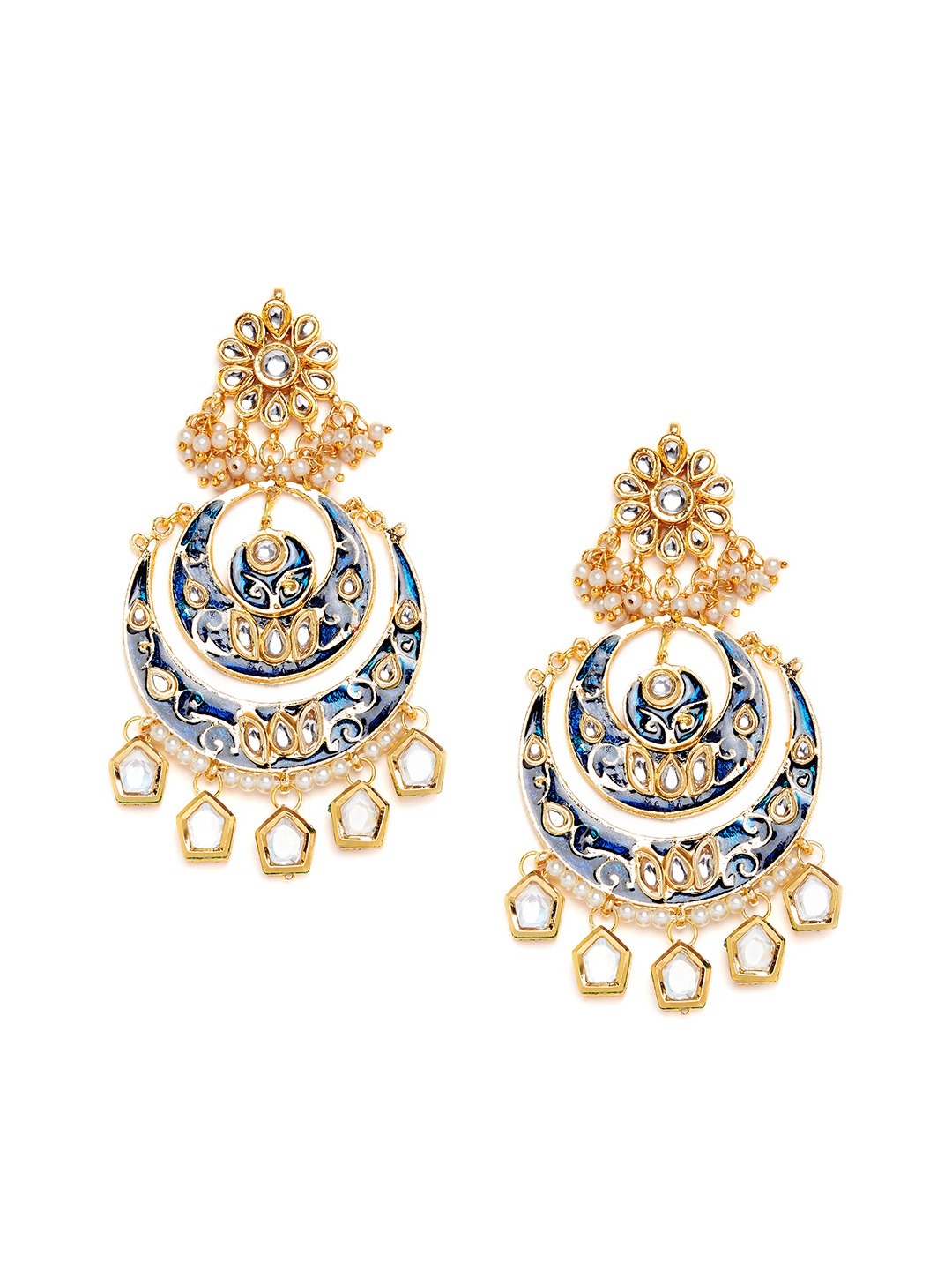 

Bamboo Tree Jewels Gold-Toned & Blue Crescent-Shaped Chandbalis