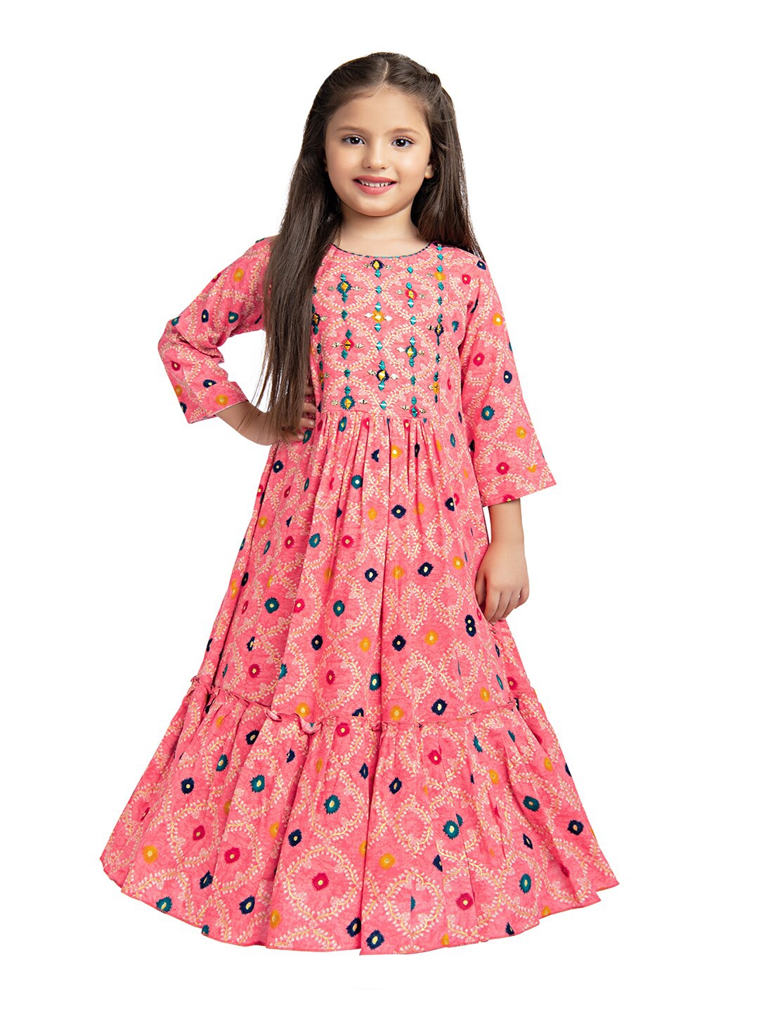 

Tiny Kingdom Girls Floral Ethnic Maxi Dress, Peach