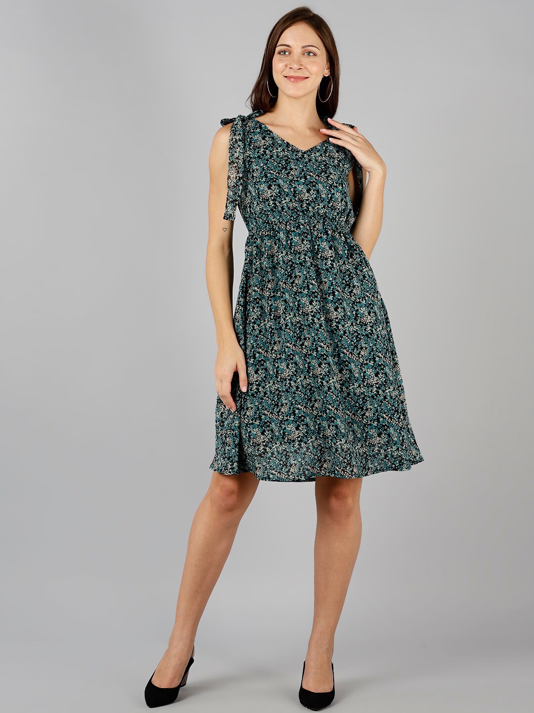 

Fashfun Green Floral Georgette Dress