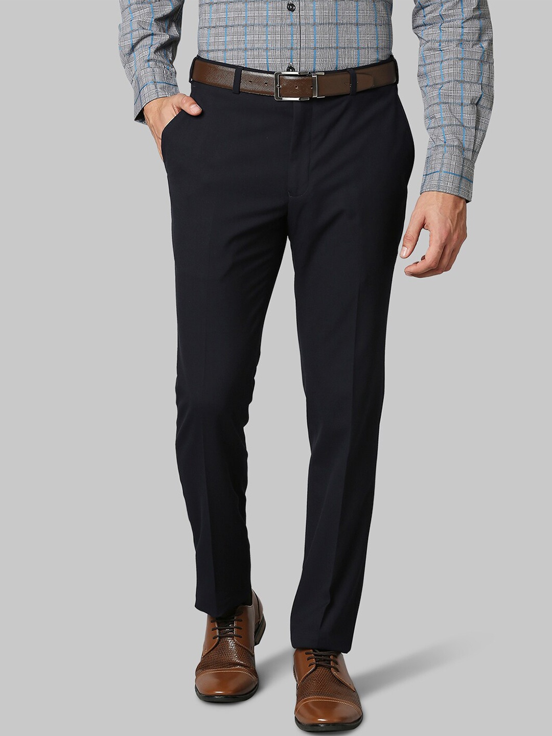 

Raymond Men Mid-Raise Navy Blue Slim Fit Solid Formal Trousers