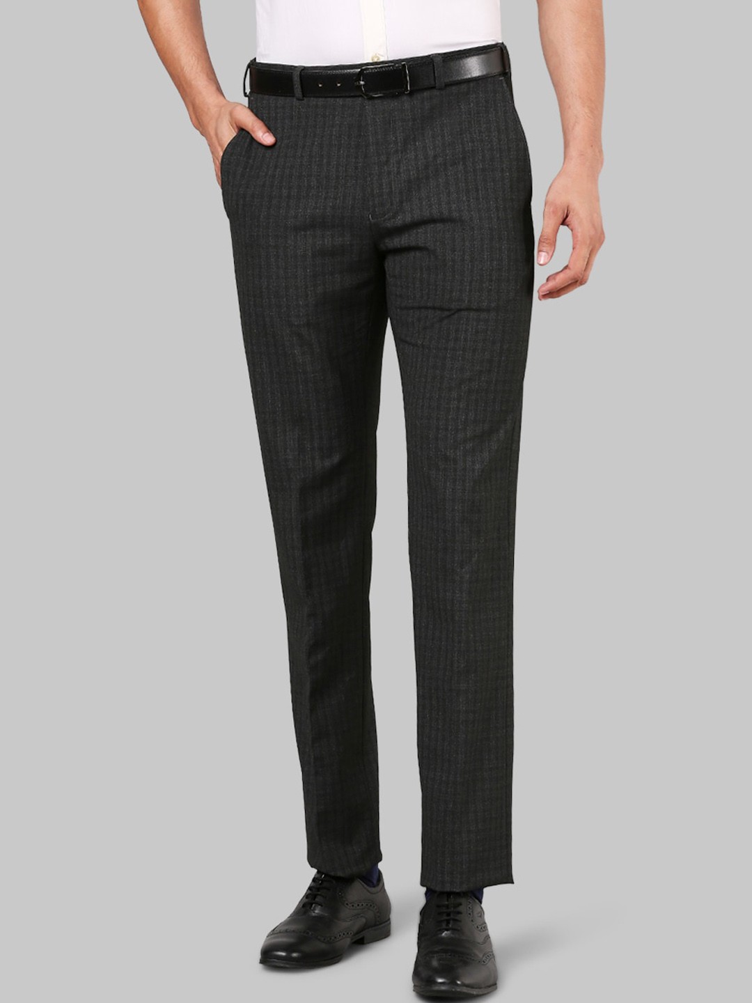 

Raymond Men Grey Checked Slim Fit Trousers