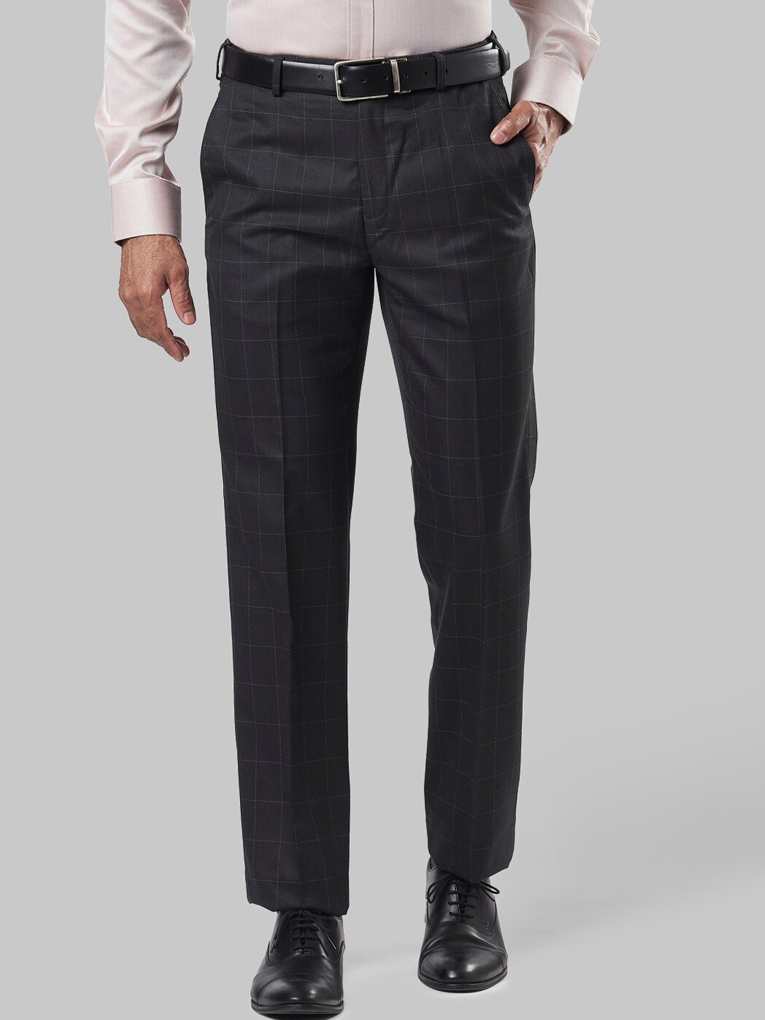 

Raymond Men Dark Grey Checked Regular Fit Trousers