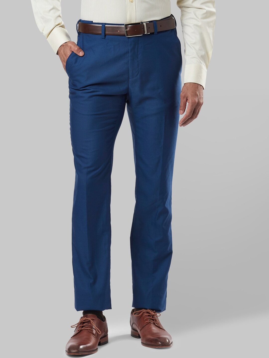 

Raymond Men Blue Solid Slim Fit Formal Trousers