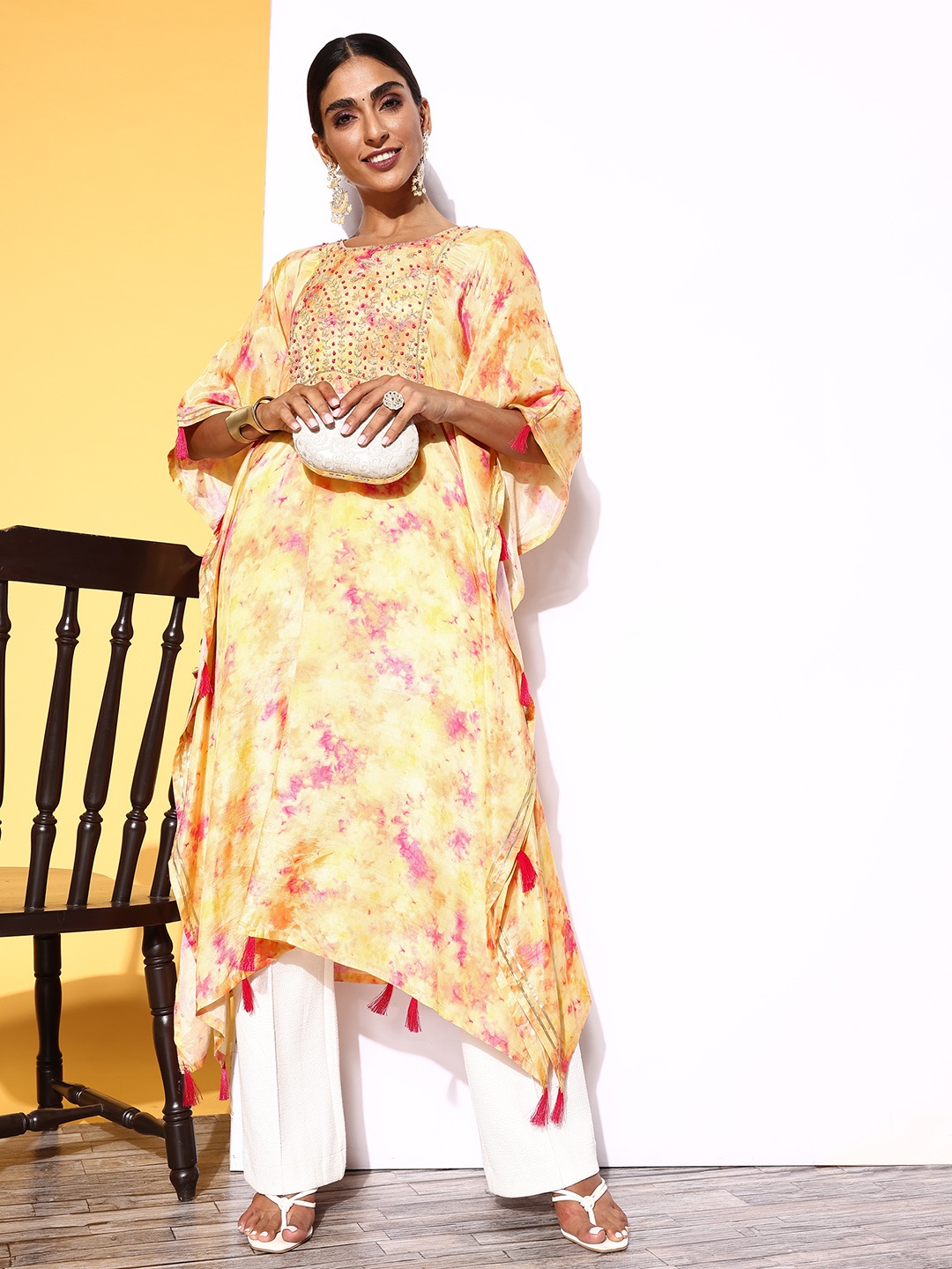 

ZOLA Women Bright Yellow Modal Tie & Dye Kurta