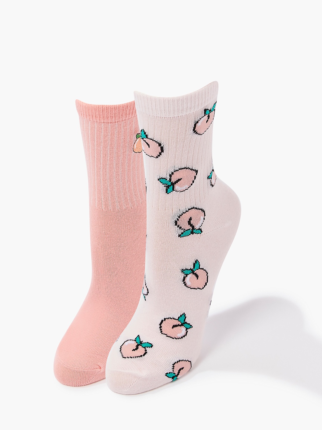 

Forever 21 Women Pack of 2 Printed Calf-Length Socks, Peach