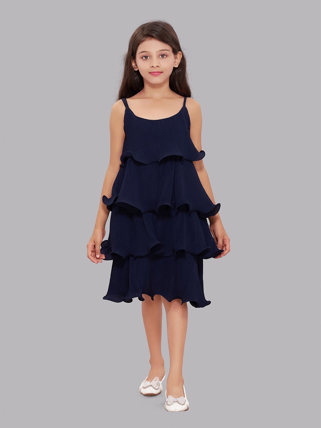 

Pink Chick Navy Blue Layered Georgette A-Line Dress