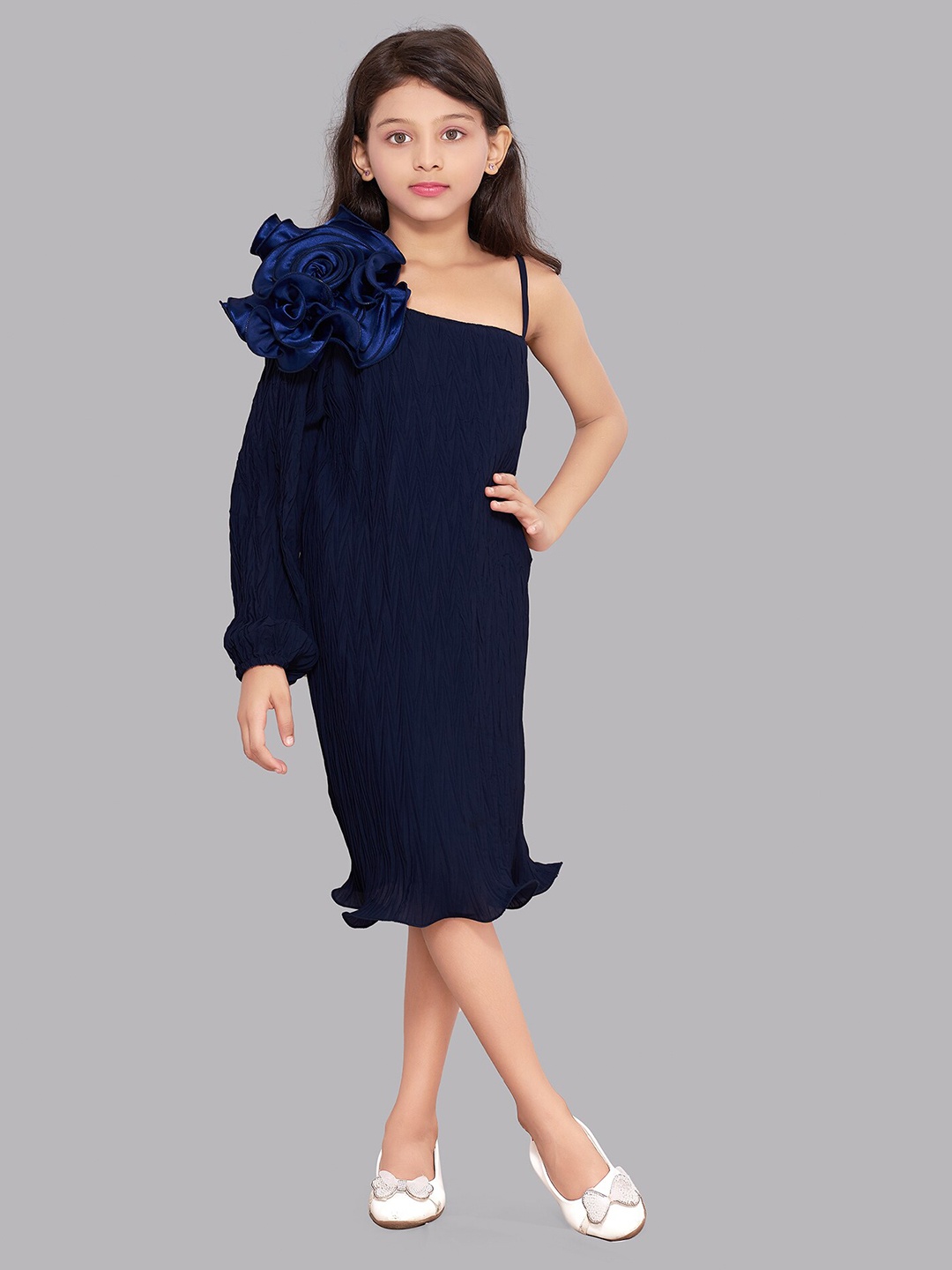 

Pink Chick Navy Blue Self Design Georgette A-Line Dress