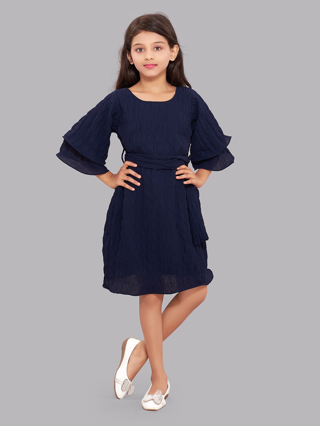 

Pink Chick Girls Navy Blue Georgette A-Line Dress