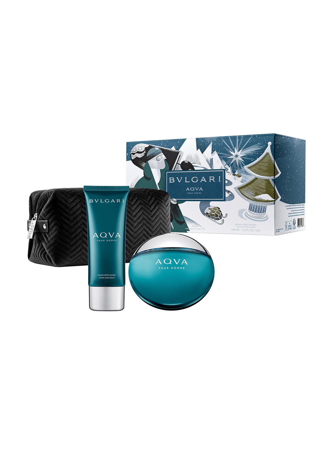 

Bvlgari Men Set of Aqva Eau De Toilette 100 ml + After Shave Balm 100 ml with Pouch, Blue