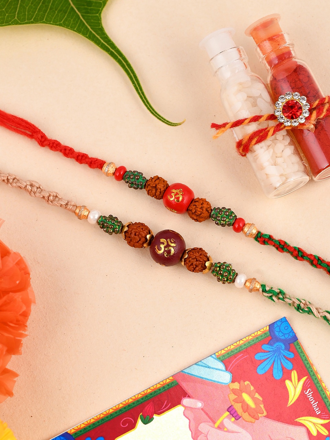 

Shoshaa Set of 2 Rudraksha Om Brown & Red Beaded Combo Bhai Rakhi