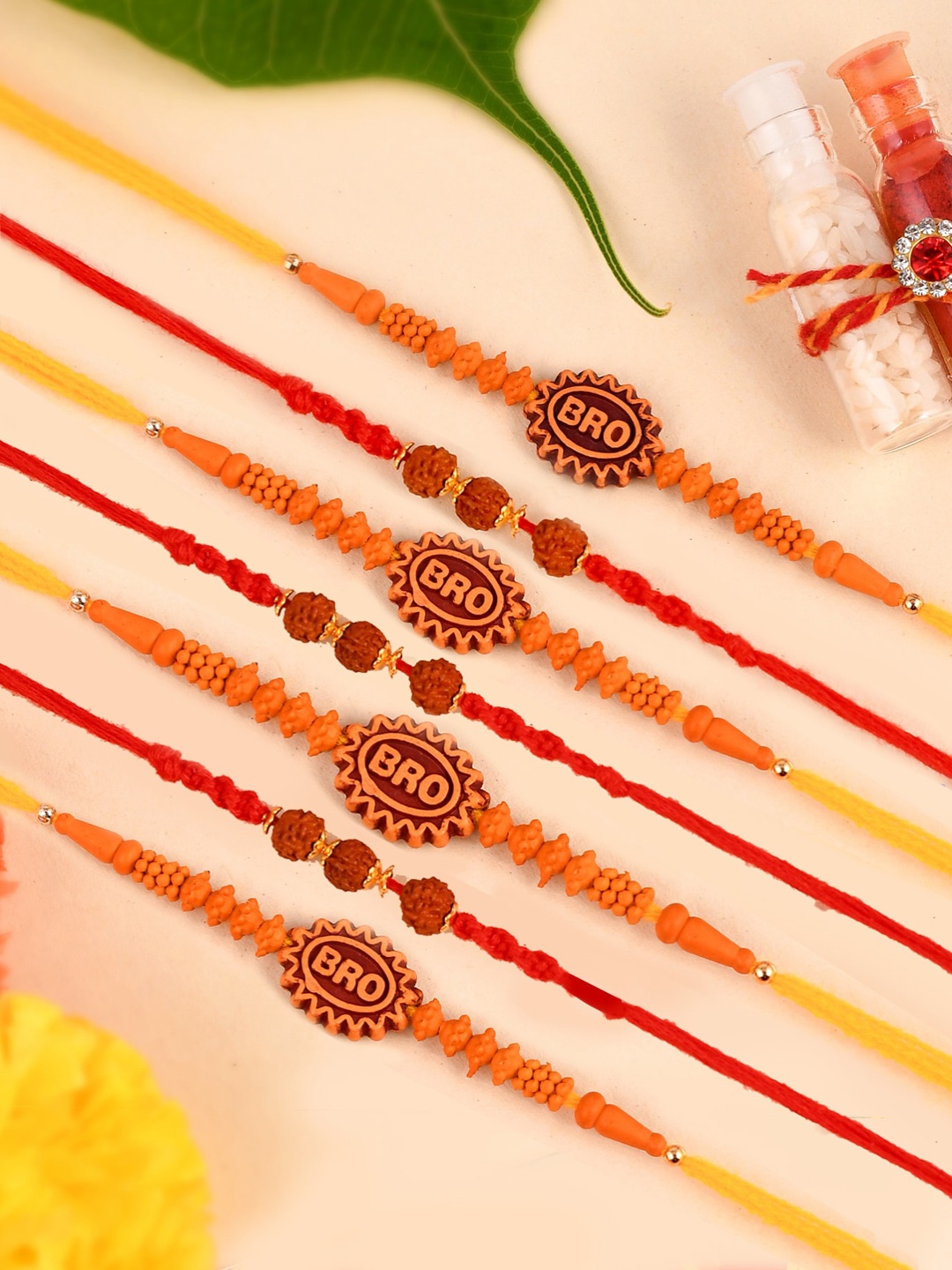 

Shoshaa Brown Set of 6 Rudraksha Bro Quote Beaded Combo Bhai Rakhi