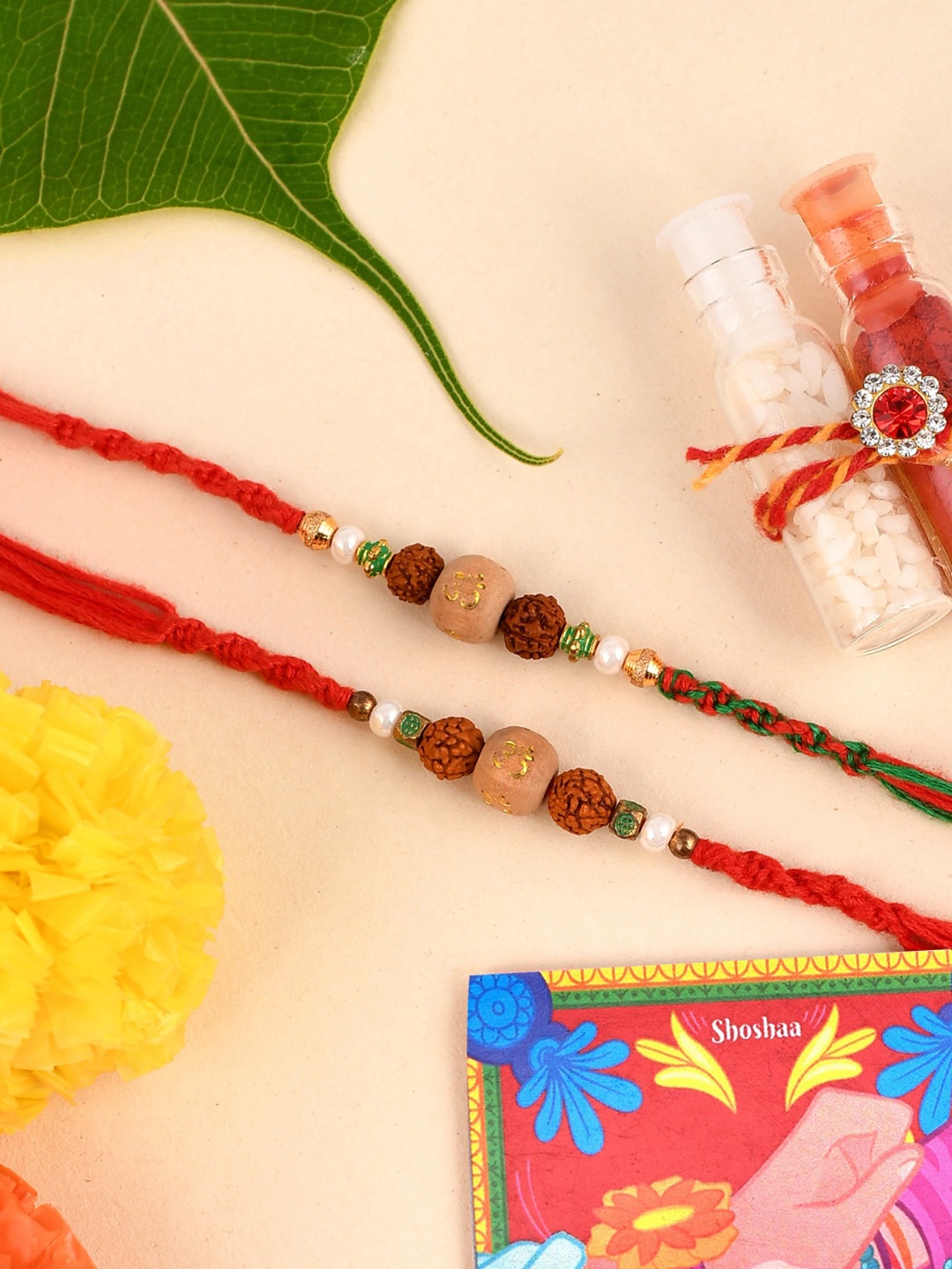 

Shoshaa Men Set of 2 Brown Rudraksha om Beaded Combo Bhai Rakhi