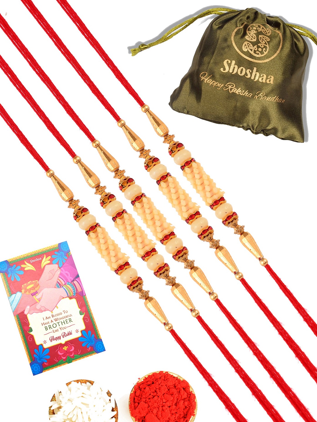 

Shoshaa Men Gold Red Thread Beaded Combo Bhai Rakhi